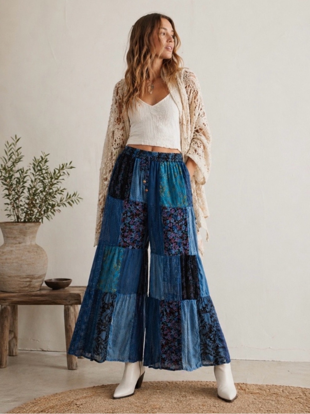 NEW Young Threads Patchwork Wide Leg Boho Pants